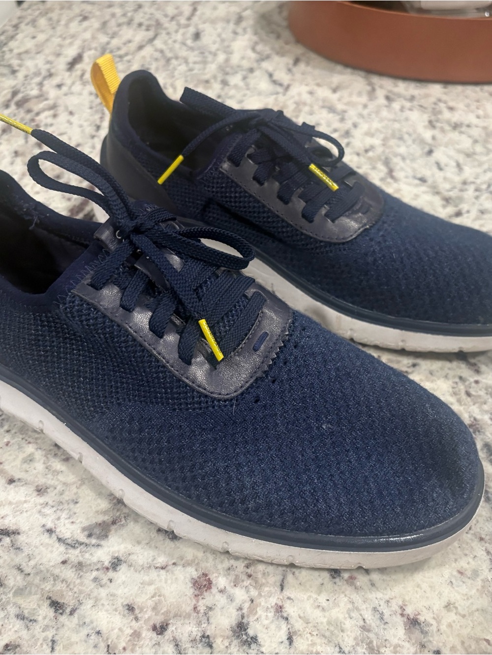 Cole Haan ZeroGrand Men's Navy Knit Lace-Up Sneakers with Yellow Accents